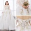 Chic / Belle Blanche Robe Boule Grande Taille Robe De Mariée 2019 Tulle Manches Longues Appliques Dos Nu Brodé Paillettes Bustier Chapel Train Mariage