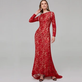 Chic Beautiful Red Mother Of The Bride Dresses 2020 Trumpet Mermaid Long Sleeve U Neck Beading Embroidered Rhinestone Sweep Train Wedding Evening Party Wedding Party Dresses