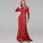 Chic / Beautiful Red Mother Of The Bride Dresses 2020 Trumpet / Mermaid Long Sleeve U-Neck Beading Embroidered Rhinestone Sweep Train Wedding Evening Party Wedding Party Dresses