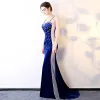 Sexy Royal Blue Evening Dresses  2017 Trumpet / Mermaid Spaghetti Straps Backless Beading Sequins Evening Party Formal Dresses