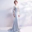 Chic / Beautiful Grey Evening Dresses  2018 Trumpet / Mermaid V-Neck Lace Appliques Backless Beading Rhinestone Evening Party Formal Dresses