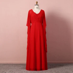 Simple Rouge Robe De Soirée 2020 Princesse Manches Longues U Cou Tulle En Dentelle Couleur Unie Fait Main Longue Soirée Robe De Ceremonie