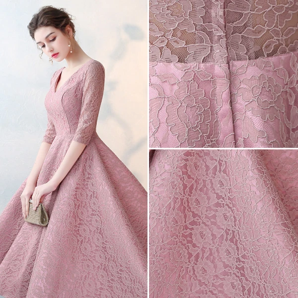 Elegant Blushing Pink 2017 Party Dresses V-Neck Lace Appliques Backless Homecoming Evening Party A-Line / Princess Evening Dresses