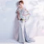Chic / Beautiful Grey Evening Dresses  2018 Trumpet / Mermaid V-Neck Lace Appliques Backless Beading Rhinestone Evening Party Formal Dresses