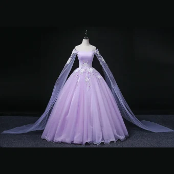 Elegant Lavender Beading Sequins Appliques Prom Dresses 2022 Ball Gown Off The Shoulder With Shawl Long Sleeve Backless Floor Length Long Prom Formal Dresses