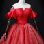 Elegant Red Spotted Prom Dresses 2022 Ball Gown Off-The-Shoulder Bell sleeves Backless Bow Sash Floor-Length / Long Prom Formal Dresses