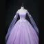 Elegant Lavender Beading Sequins Appliques Prom Dresses 2022 Ball Gown Off-The-Shoulder With Shawl Long Sleeve Backless Floor-Length / Long Prom Formal Dresses