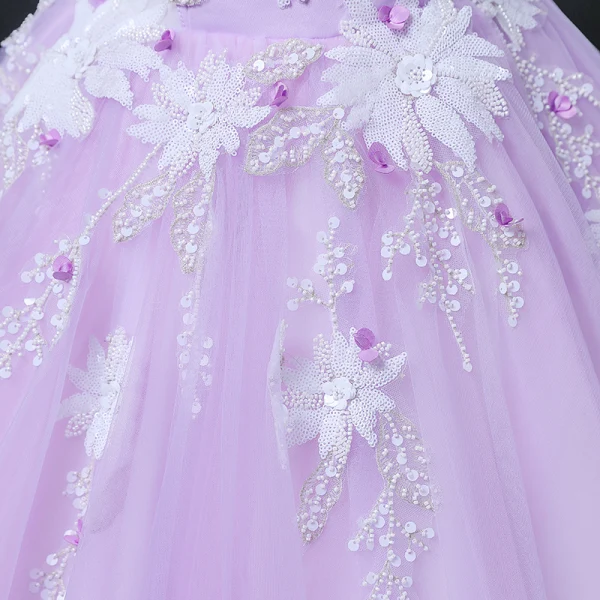 Elegant Lavender Beading Sequins Appliques Prom Dresses 2022 Ball Gown Off-The-Shoulder With Shawl Long Sleeve Backless Floor-Length / Long Prom Formal Dresses