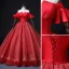 Elegant Red Spotted Prom Dresses 2022 Ball Gown Off-The-Shoulder Bell sleeves Backless Bow Sash Floor-Length / Long Prom Formal Dresses