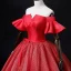 Elegant Red Spotted Prom Dresses 2022 Ball Gown Off-The-Shoulder Bell sleeves Backless Bow Sash Floor-Length / Long Prom Formal Dresses