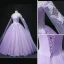 Elegant Lavender Beading Sequins Appliques Prom Dresses 2022 Ball Gown Off-The-Shoulder With Shawl Long Sleeve Backless Floor-Length / Long Prom Formal Dresses