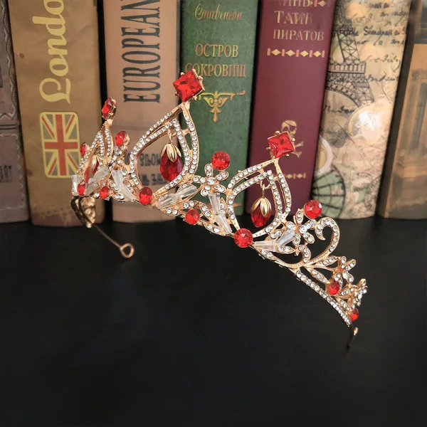 Mode Röd Kristall Rhinestone Bröllop Brud Huvudbonad Tiara 2022
