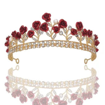 Fine Rød Blomst Rhinestone Gull Bryllup Tiara 2022 Legering Har Tilbehor