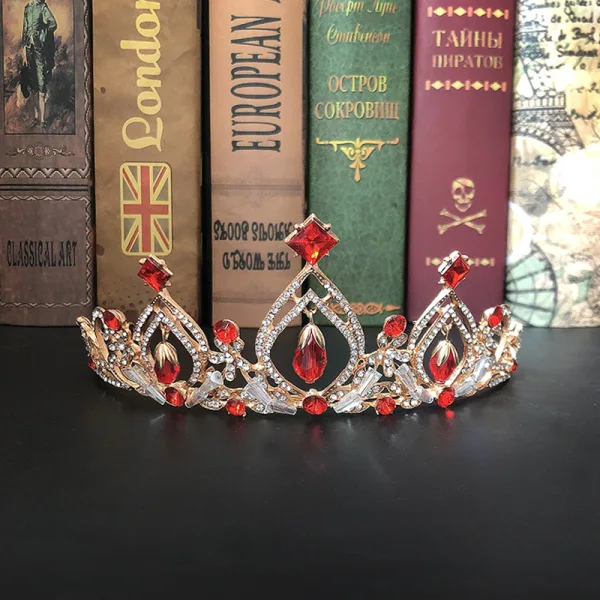 Mode Röd Kristall Rhinestone Bröllop Brud Huvudbonad Tiara 2022