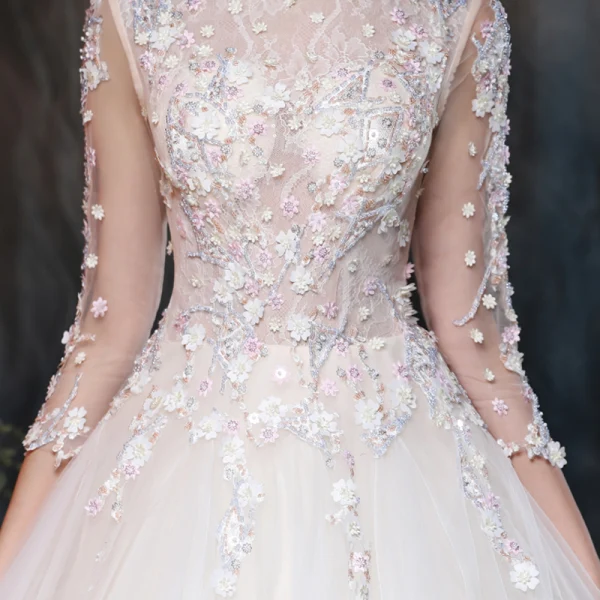 Classique Salle Robe De Mariée 2017 Blanche Robe Boule Longue Encolure Carrée 3/4 Manches Dos Nu En Dentelle Fleur Appliques