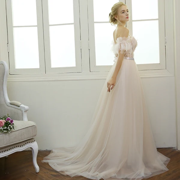 Élégant Plage Robe De Mariée 2017 Champagne Princesse Train De Balayage Manches Courtes Gland De l'épaule Dos Nu En Dentelle Appliques Fleur Perle Faux Diamant Ceinture