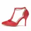 Elegant Red Pearl Lace Flower T-Strap Prom Womens Sandals 2025 9 cm Stiletto Heels Pointed Toe Sandals High Heels