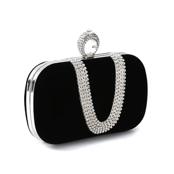 Chic / Beautiful Black Rhinestone Velour Prom Clutch Bags 2023