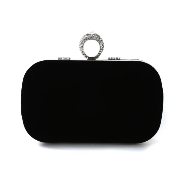 Chic / Beautiful Black Rhinestone Velour Prom Clutch Bags 2023