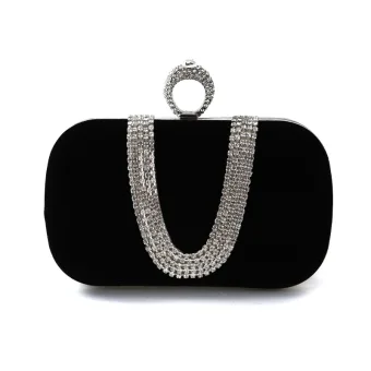 Chic Beautiful Black Rhinestone Velour Prom Clutch Bags 2023