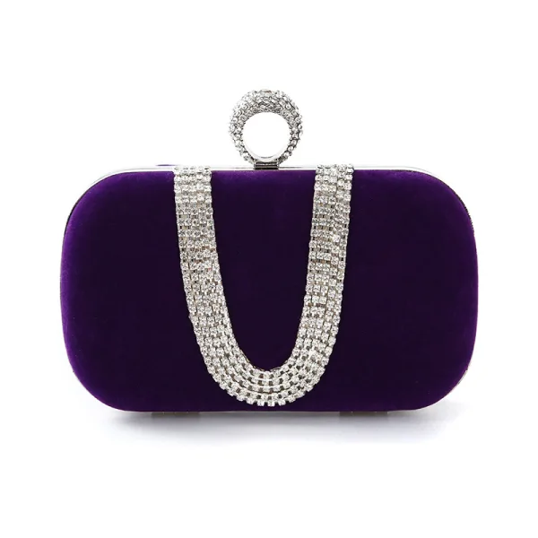 Chic / Beautiful Black Rhinestone Velour Prom Clutch Bags 2023