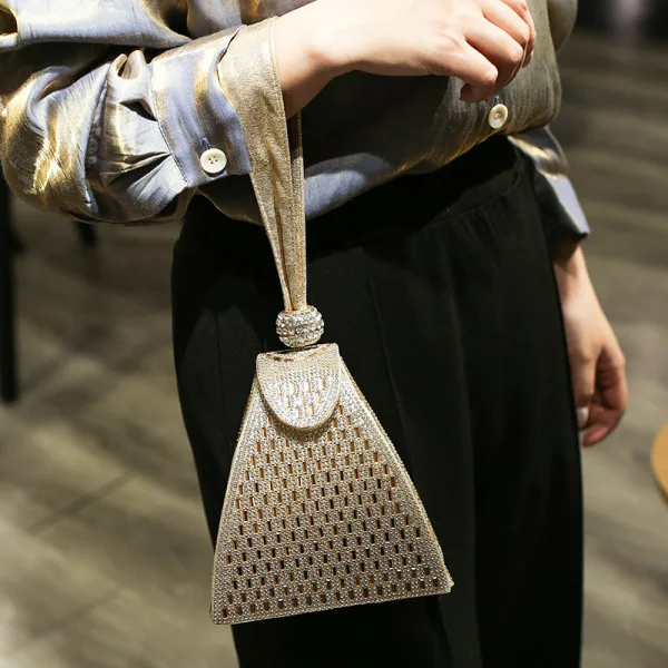 Unusual Gold Rhinestone Cocktail Party Handbag Clutch Bags 2023