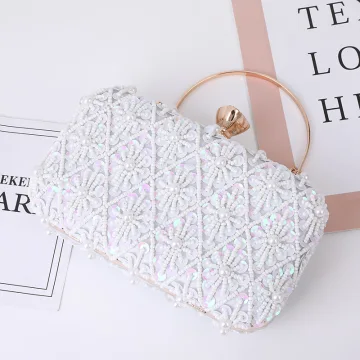 Mode Blanche Perlage Paillettes Satin Soirée Pochette 2023