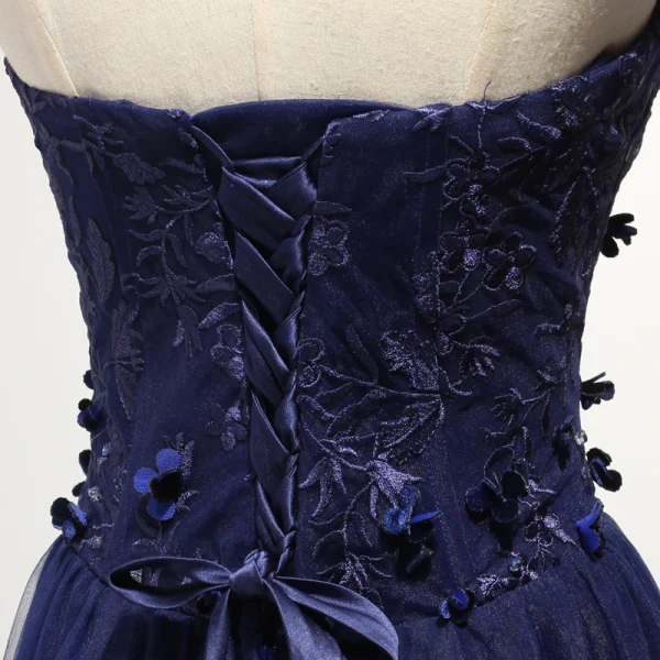 Fine Formelle Kjoler 2017 Selskapskjoler Blekk Blå Prinsesse Lange Kjæreste Uten Ermer Ryggløse Blonder Appliques Beading