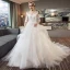 Chic / Beautiful Ivory Pierced Wedding Dresses 2018 Ball Gown Scoop Neck 1/2 Sleeves Backless Appliques Lace Cascading Ruffles Cathedral Train
