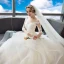 Chic / Beautiful Ivory Pierced Wedding Dresses 2018 Ball Gown Scoop Neck 1/2 Sleeves Backless Appliques Lace Cascading Ruffles Cathedral Train