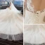 Chic / Beautiful Ivory Pierced Wedding Dresses 2018 Ball Gown Scoop Neck 1/2 Sleeves Backless Appliques Lace Cascading Ruffles Cathedral Train