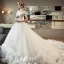 Chic / Belle Ivoire Robe De Mariée 2018 Robe Boule De l'épaule Manches Courtes Dos Nu Appliques Fleur Volants Royal Train