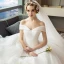 Chic / Belle Ivoire Robe De Mariée 2018 Robe Boule De l'épaule Manches Courtes Dos Nu Appliques Fleur Volants Royal Train