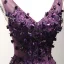 Chic / Beautiful Formal Dresses 2017 Evening Dresses  Grape A-Line / Princess Floor-Length / Long V-Neck Sleeveless Backless Lace Flower Appliques Beading Pearl