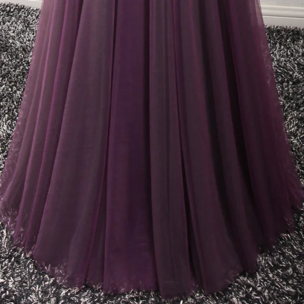 Chic / Beautiful Formal Dresses 2017 Evening Dresses Grape A-Line / Princess Floor-Length / Long V-Neck Sleeveless Backless Lace Flower Appliques Beading Pearl