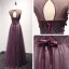 Chic / Beautiful Formal Dresses 2017 Evening Dresses  Grape A-Line / Princess Floor-Length / Long Scoop Neck Sleeveless Backless Lace Appliques Beading Pearl