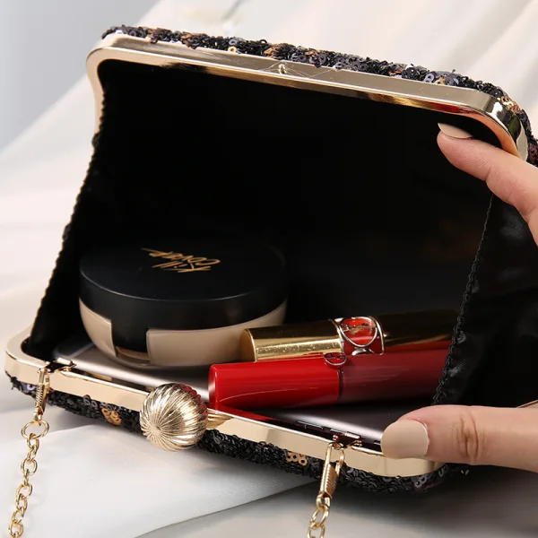 Vintage / Originale Noire Tachetée Paillettes Cocktail Pochette 2023