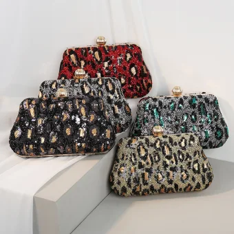 Vintage Retro Black Spotted Sequins Cocktail Party Clutch Bags 2023