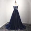 Schöne Festliche Kleider 2017 Abendkleider A Linie Sweep / Pinsel Zug Bandeau Ärmellos Rückenfreies Spitze Applikationen Perlenstickerei Strass
