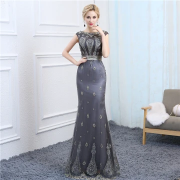 Chic Belle Argenté Transparentes Robe De Soirée 2018 Trompette Sirène Encolure Dégagée Sans Manches Perlage Perle Longue Robe De Ceremonie