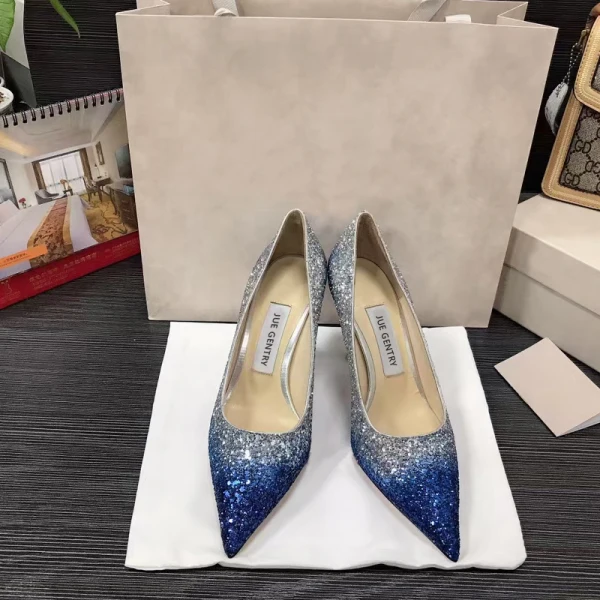 Scintillantes Océan Bleu Soirée Paillettes Escarpins 2021 Cuir 8 cm Talons Aiguilles À Bout Pointu Escarpins Talons Hauts