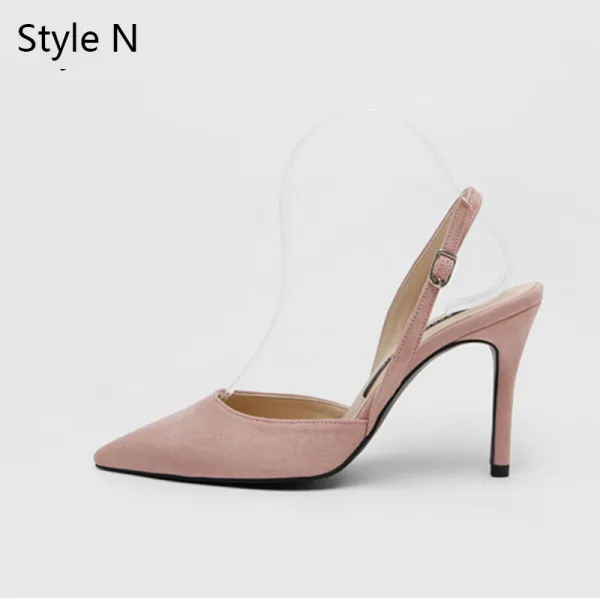 Schlicht Beige Büro OL Slingpumps Sandalen Damen 2020 Wildleder 8 cm Stilettos Spitzschuh Sandaletten