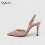 Schlicht Beige Büro OL Slingpumps Sandalen Damen 2020 Wildleder 8 cm Stilettos Spitzschuh Sandaletten
