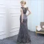 Chic / Belle Argenté Transparentes Robe De Soirée 2018 Trompette / Sirène Encolure Dégagée Sans Manches Perlage Perle Longue Robe De Ceremonie