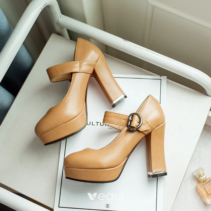 Tan thick heel shoes outlet