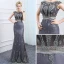 Chic / Belle Argenté Transparentes Robe De Soirée 2018 Trompette / Sirène Encolure Dégagée Sans Manches Perlage Perle Longue Robe De Ceremonie