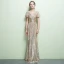 Chic / Belle Scintillantes Champagne Robe De Soirée 2017 Trompette / Sirène V-Cou Rayé Dos Nu Paillettes Soirée Robe De Fete