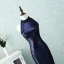Sparkly Bling Bling Evening Dresses  2018 A-Line / Princess High Neck Zipper Up Navy Blue Court Train Beading Polyester Evening Party Formal Dresses