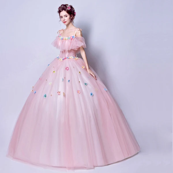 Blumenfee Rosa Lange Ballkleider 2018 Spaghettiträger Tülle Perlenstickerei Applikationen Rückenfreies Ballkleid Ball Festliche Kleider