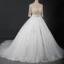 Luxe Witte Chapel Train Huwelijk 2018 Lange Mouwen Tule U-hals Doorzichtige Kralen Doorboord Rhinestone Baljurk Trouwjurken